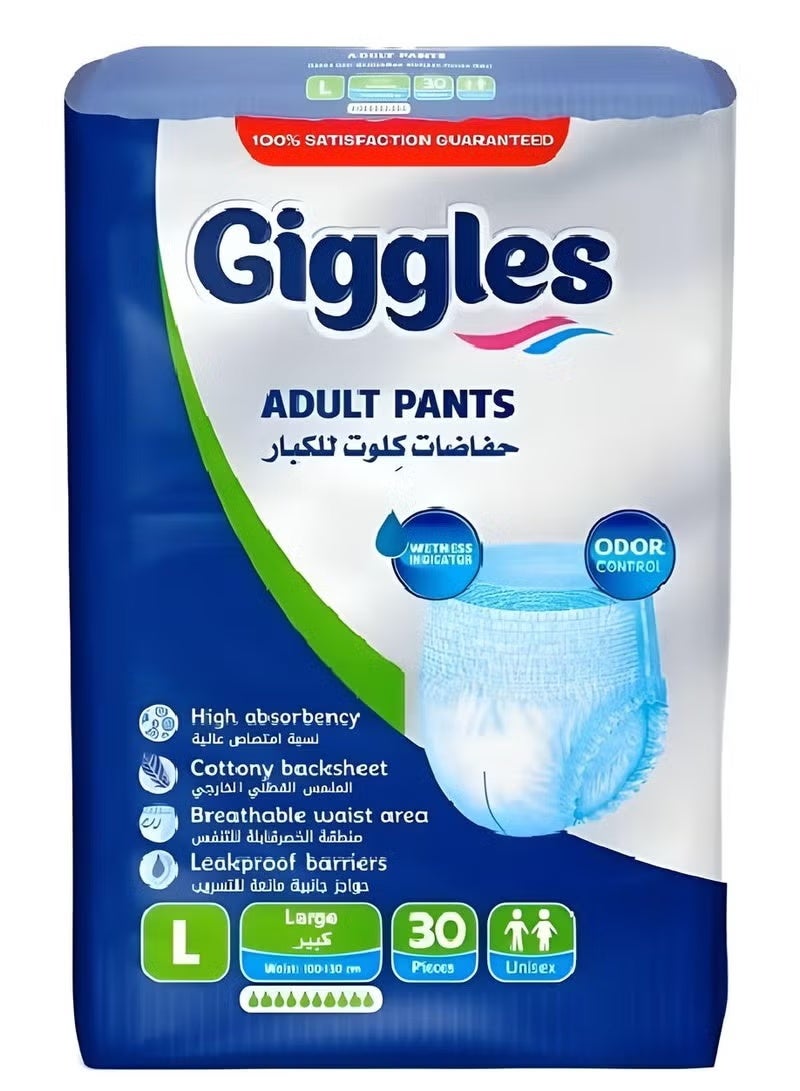 Giggles Adult Pants – Unisex, Super Absorbent, Leakproof, Size L (Pack of 30)
